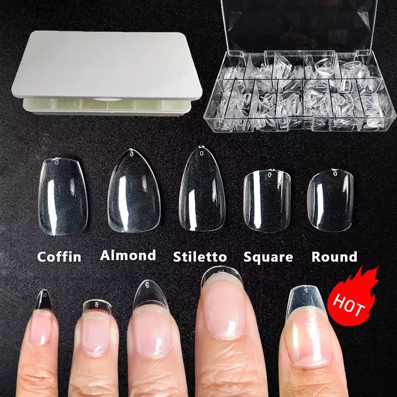 Soft Gel Tips Abs 600Pcs Box Traceless No Trace Clear Xxs Xs Short Xl Xxl 3Xl Coffin Stiletto Square Almond Full Cover Nail Tips