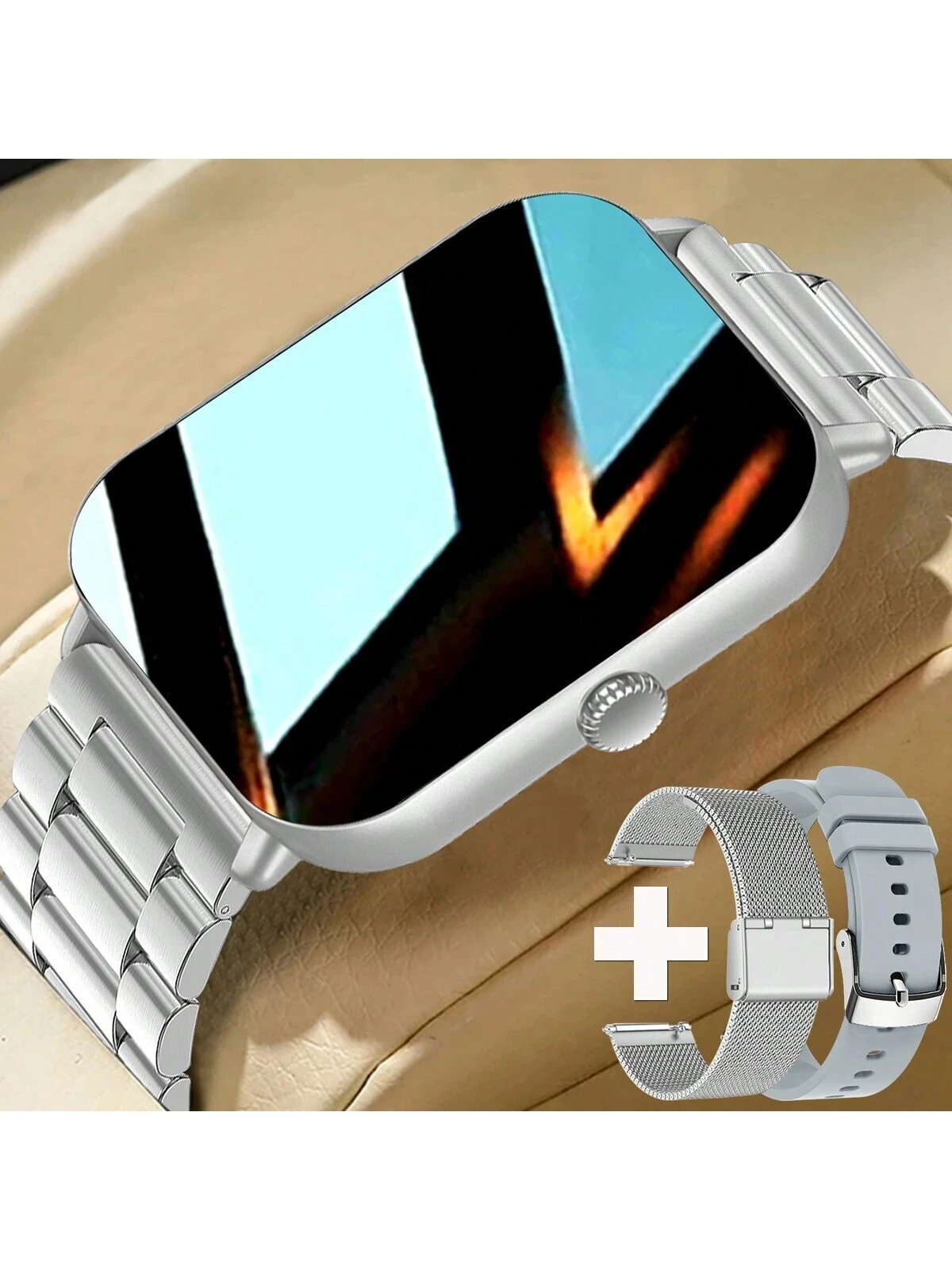 1pc Unisex Square Steel Strap Smart Watch