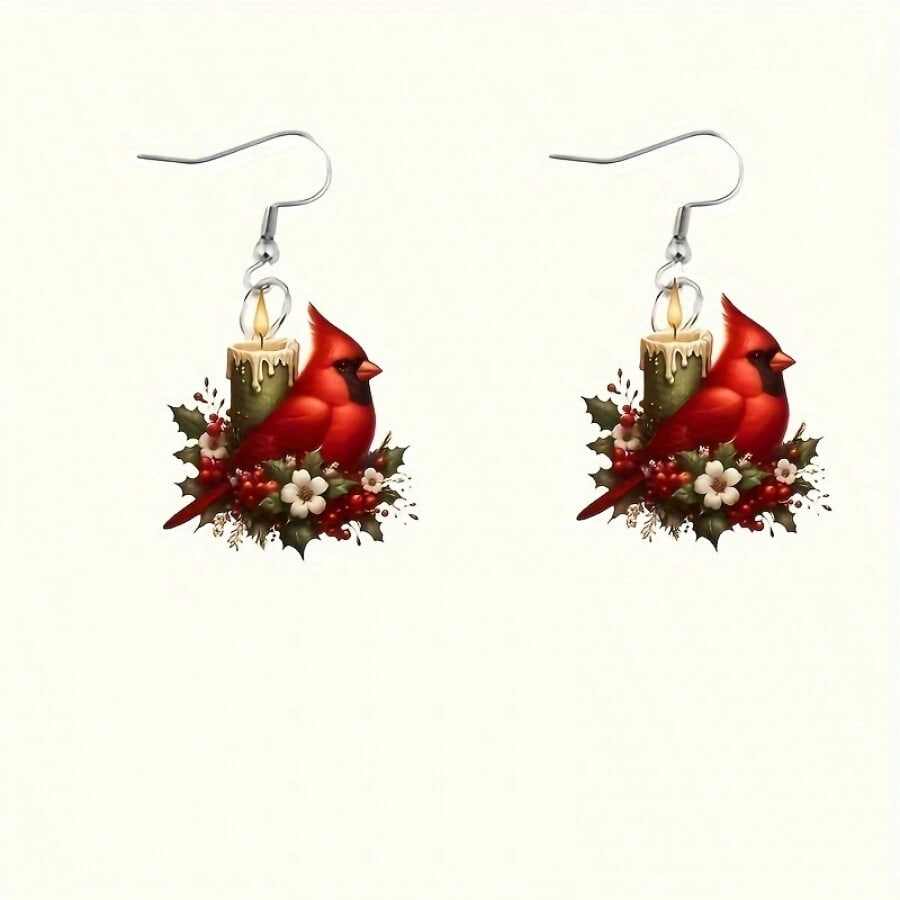 Red Cardinal & Candle Earrings – OEM Factory | Festive Holiday Jewelry, Wholesale Gift for Women