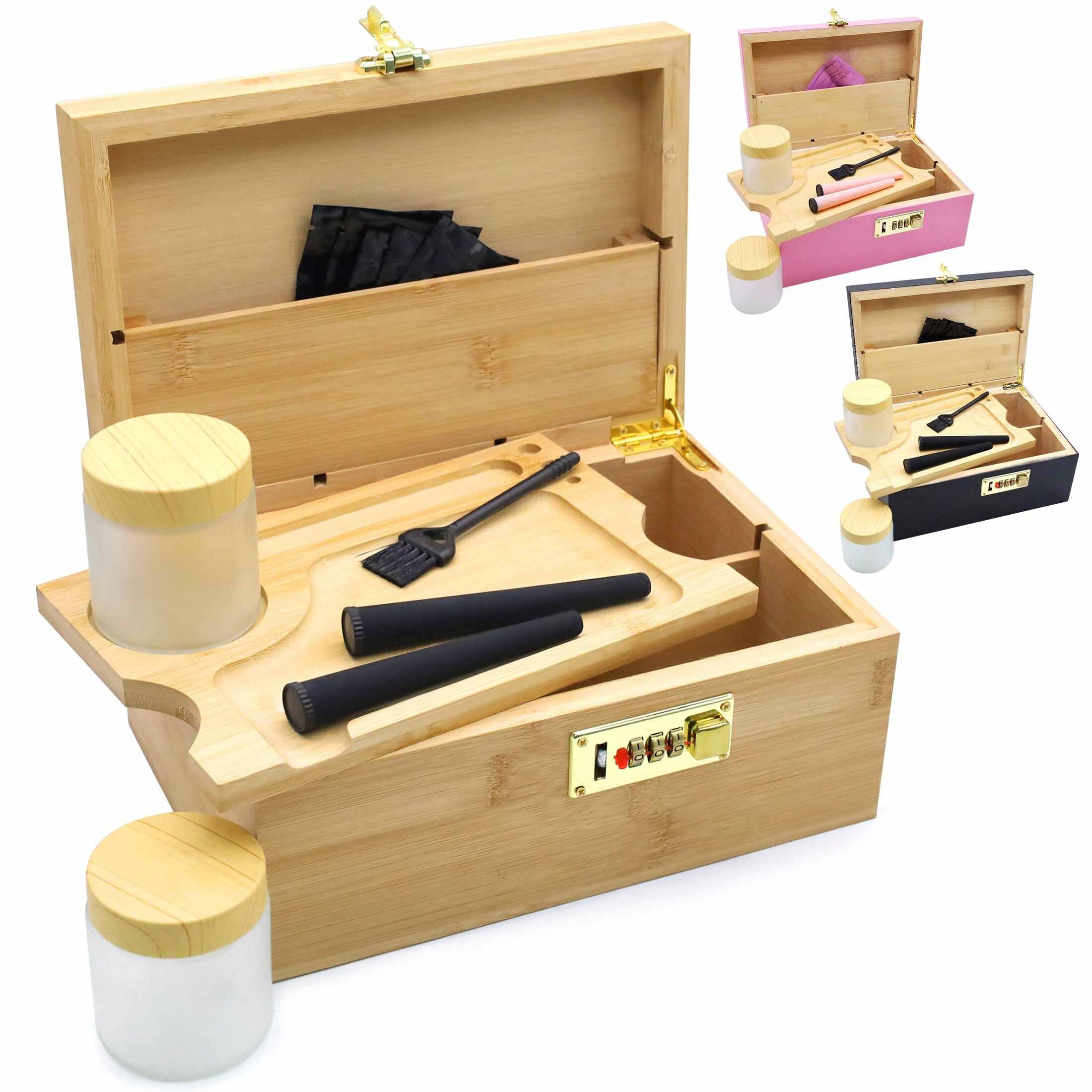 Bamboo Storage Box Set, Premium Smoking Accessories with Lock