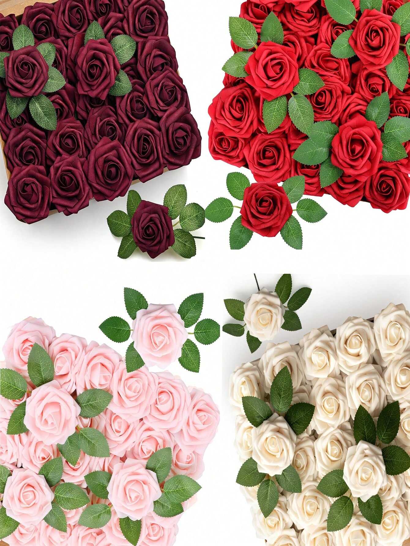 Artificial Rose Flowers, DIY Craft Bouquet with Real-Touch Stems